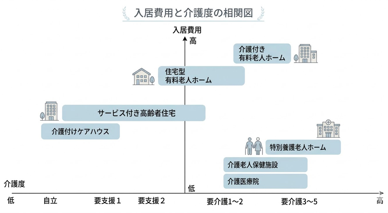 高齢者向け施設と入居費用の相関図